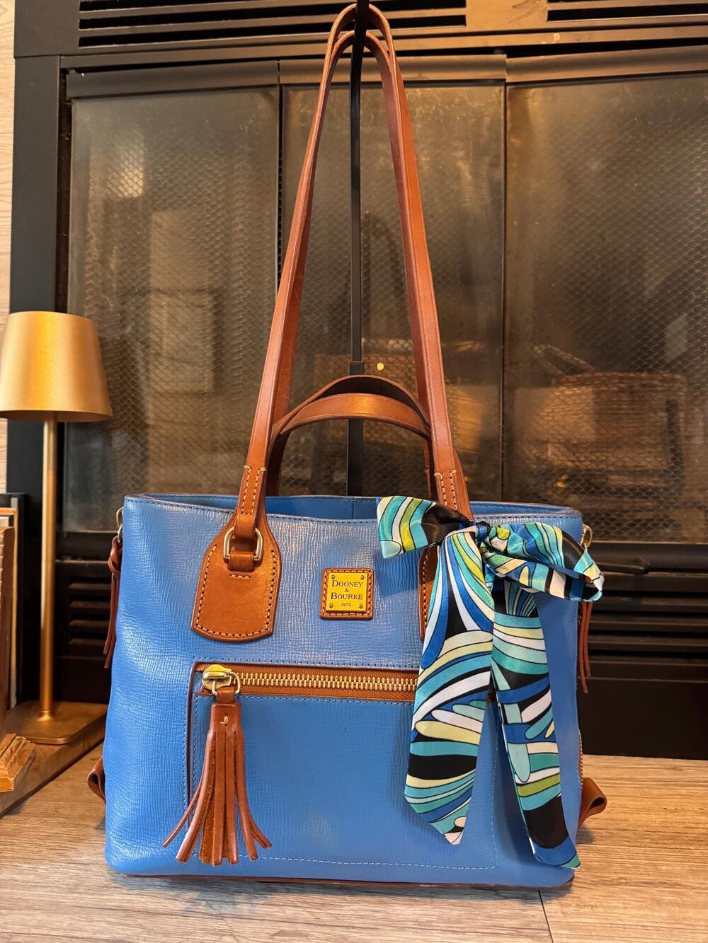 Dooney & Bourke Blue Saffiano Leather Two-Way Tote Handbag Purse